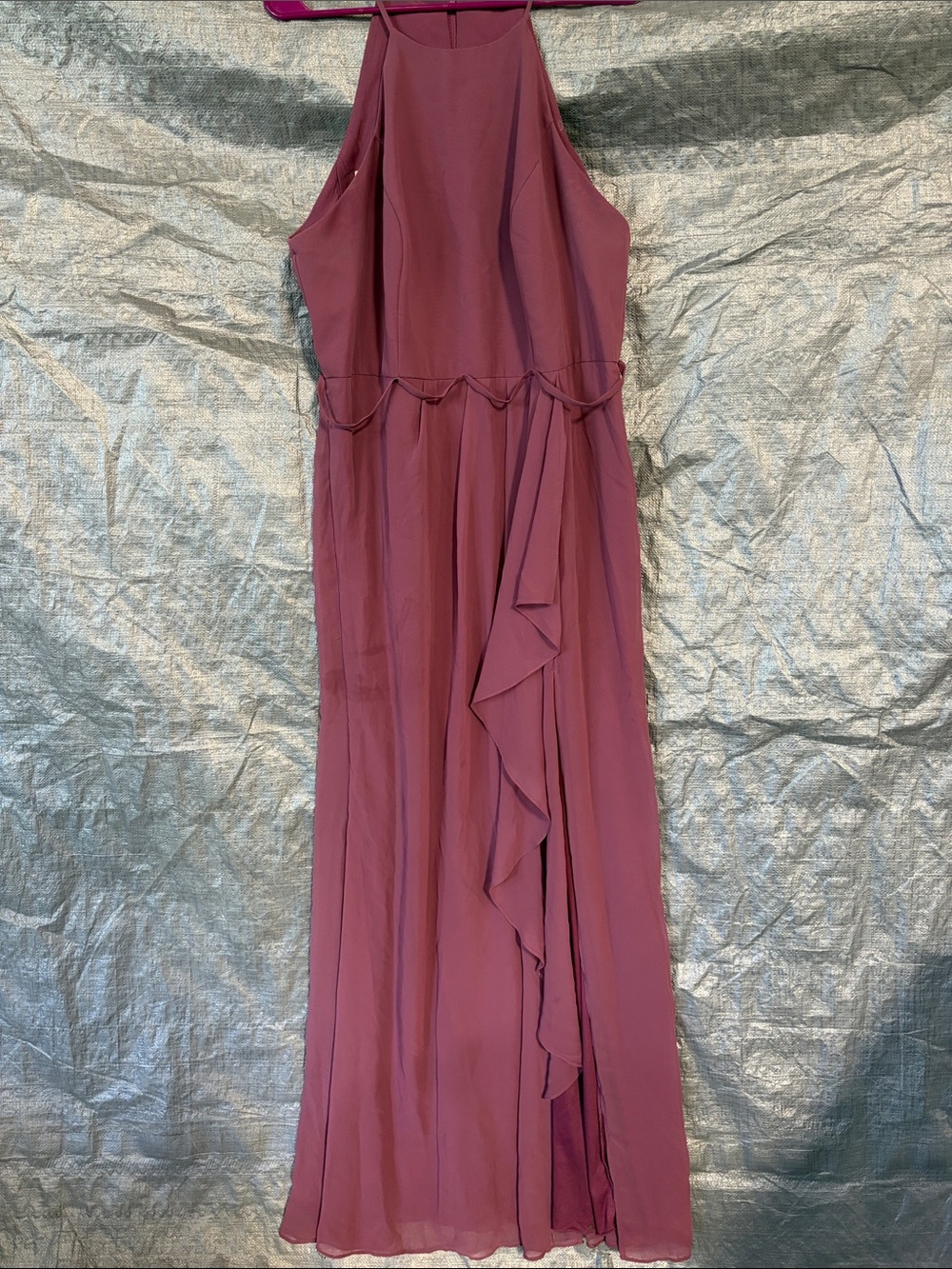 Elegant Sleeveless Mauve Maxi Dress with Ruffle Front